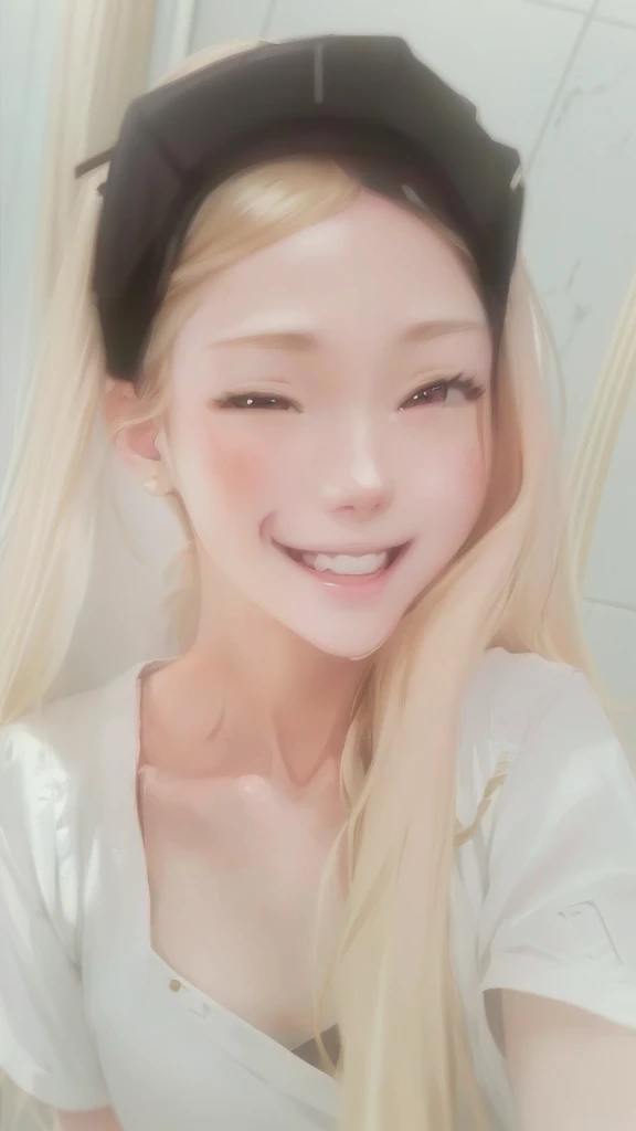 anime girl with long blonde hair and white shirt in bathroom, anime visual of a cute girl, in the anime film, serene smile, screenshot from guro anime, screenshot from the anime film, anime film still, still from anime, today's featured anime still, still from tv anime, anime movie screenshot, blonde anime girl with long hair, anime visual of a young woman