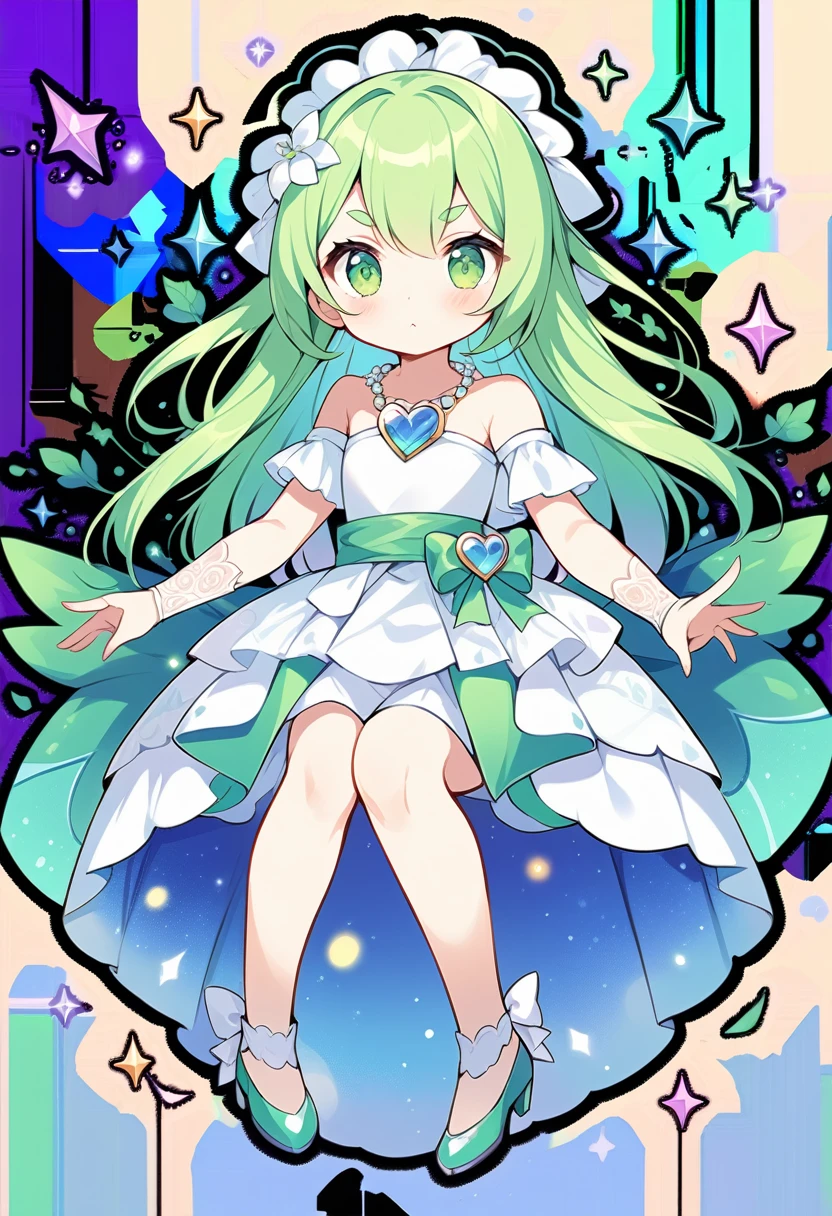 (loli:1.4),(little female child:1.4), cute face, 6 years old,kawaii, (highlight on eyes:1.1), small breast, (jiggly:0.8), shiny skin,(mini girl:1.5),
BREAK
(green maro eyebrows:1.4), :<, (jitome:1.1),pouty and slightly grumpy,(medium green hair:1.2),pout,disgusted eyes, green eyes, puffy eyes,
BREAK
breathtalking Scenery, breathtalking Beauty, breathtalking Cute,scenery, (best quality, masterpiece:1.2), (ultra high quality:1.2),smooth soft skin, natural skin,
BREAK
(hensin:1.3),(henshin:1.3), magical girl,,(transparent background:1.3),wearing shoes on feet, sidelocks, bow, gem necklace, deepgreen pleats overskirt,white dress,frills, sash, high_heels, collarbones, wedding dress, heart_print,
BREAK
wearing boots on feet, wearing lightgreen magical Girl Costumes,(magical effect:1.2), magic circle,colorful background,light particles,light sparkles,crystal light,powder light,dynamicpose,outstretched legs,sitting,
BREAK
(multi-layered flower shaped stained glass), (rose shaped stained glass),(music note effect fused with stained glass),(heart shaped Church windows),nature theme,(Giant stained glass leaf),(Multiple stained glass musical note),Atrium structure,ceiling,tiffany,dust particles,anime,stain glass inspired by leaf mark,