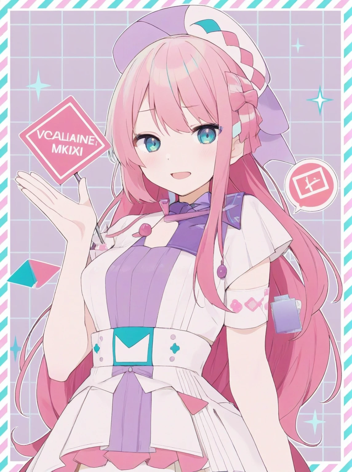 anime girl with blue hair and a pink shirt holding a sign, mikudayo, hatsune miku, miku, portrait of hatsune miku, hatsune miku short hair, vocaloid, hatsune miku portrait, anime cover, anime girl with teal hair, anime vibes, pixiv contest winner, trending on pixiv, pixiv, nightcore, pixiv style