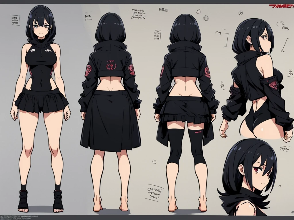 a woman in a black swimsut, anime moe artstyle, anime girl wearing a black swimsut, gapmoe yandere, gapmoe yandere grimdark, cute anime waifu, seductive anime girl, tall, noire, sultry smirk, full body, bare tight, black swimsuit, bare leg ,front back and side view of character