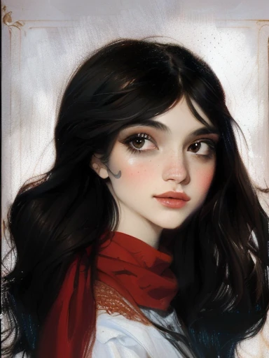 a drawing of a woman with long hair and a red scarf, inspired by Edwin Austin Abbey, in the art style of bowater, fanart, closeup character portrait, digital painted, character portrait of me, stylized portrait, colored sketch, character portrait closeup, character concept portrait of me, digitally colored, cartoon digital painting, character close up, digitally painted