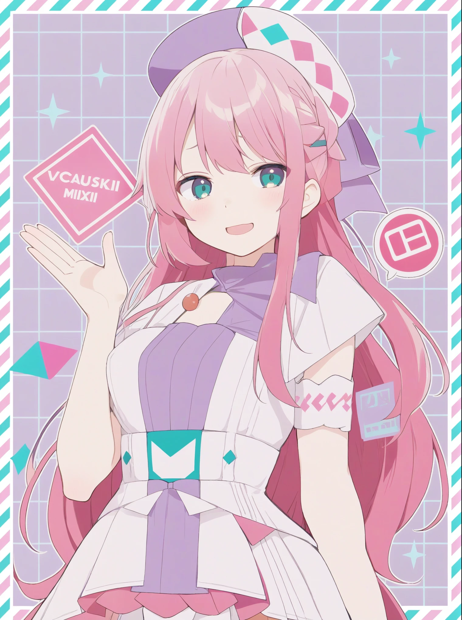 anime girl with blue hair and a pink shirt holding a sign, mikudayo, hatsune miku, miku, portrait of hatsune miku, hatsune miku short hair, vocaloid, hatsune miku portrait, anime cover, anime girl with teal hair, anime vibes, pixiv contest winner, trending on pixiv, pixiv, nightcore, pixiv style