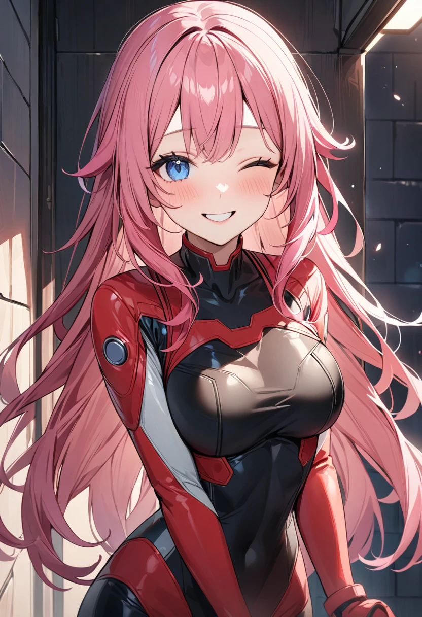 Zero Two \(darling at Franxx\), Lewd Smile, Blushed, NSFW, Micro Swinsuit Highleg Tight, Panties Side, (Skin Shiny:1.2), Squatting, From Pose, Looking at Viewer, Pov Eye Level