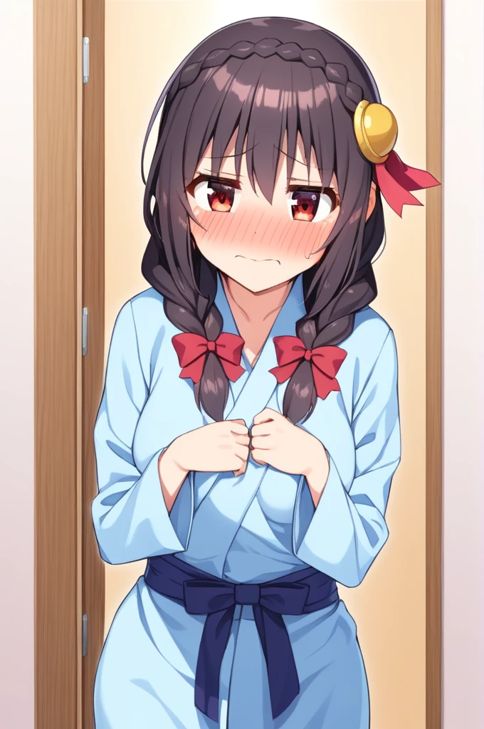 Gao Jiejie,Highest quality,Detailed Background,night,Outdoor,Red eyes,smile,Long twin tails,Brown Hair,Eyebrows visible through hair,Flat Chest,Blue yukata,Cleavage,Nipples,upper body,1boy,vaginale,Sex,cum in pussy,Woman on top,