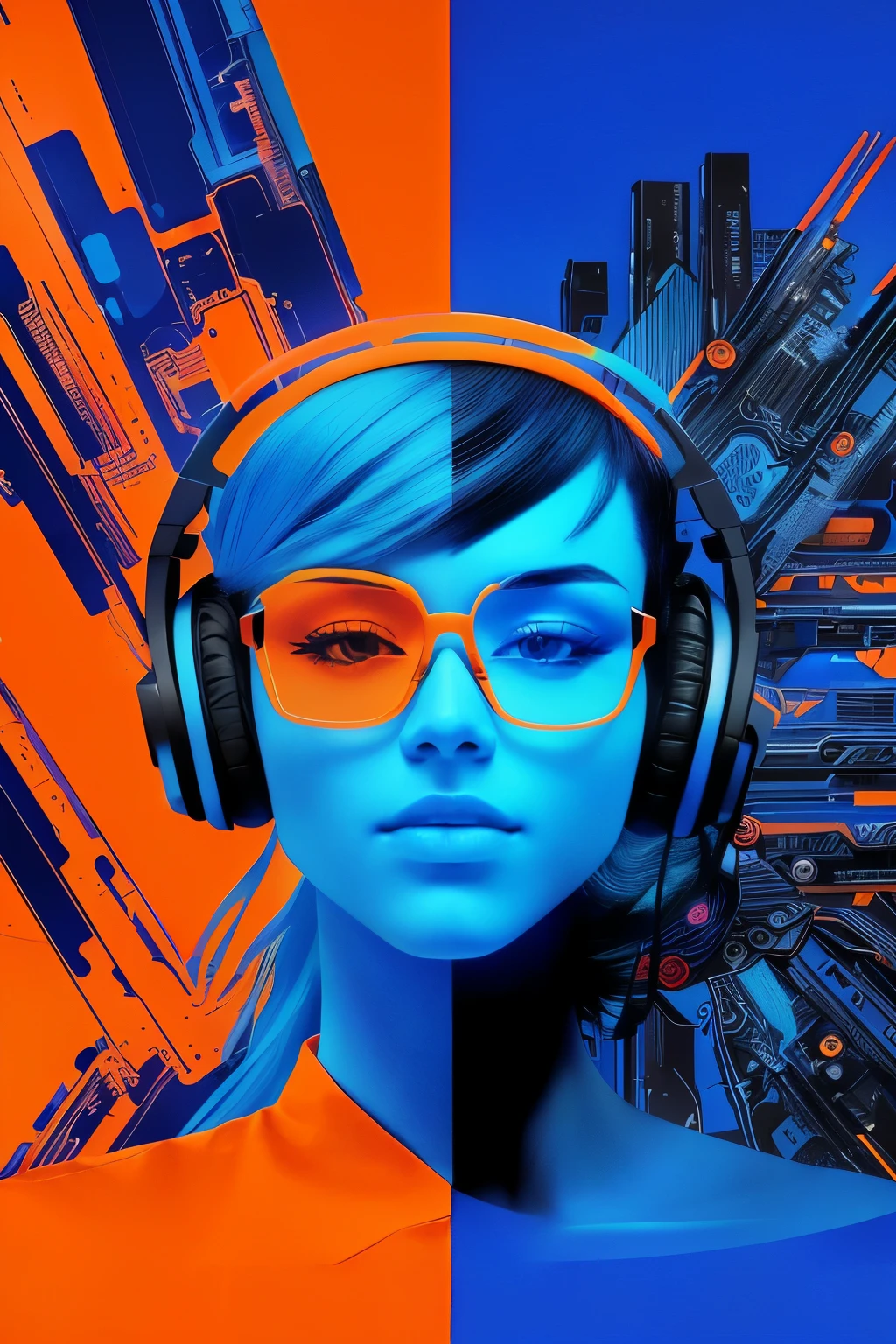 Book Cover: "Mastering Video Editing in a Digital World"
In the digital age, immerse yourself in the vibrant world of video editing with this captivating book cover. The design features a sleek, modern silhouette of a video editor, framed against a dynamic backdrop of bright orange and blue hues. The silhouette is adorned with headphones and a pair of glasses, symbolizing focus and attention to detail.
The bold orange and blue colors serve as a stark contrast, representing the dynamic and innovative nature of video editing. The cover features intricate, cutting-edge graphics, including digital icons, pixels, and editing tools, all skillfully arranged to create a co