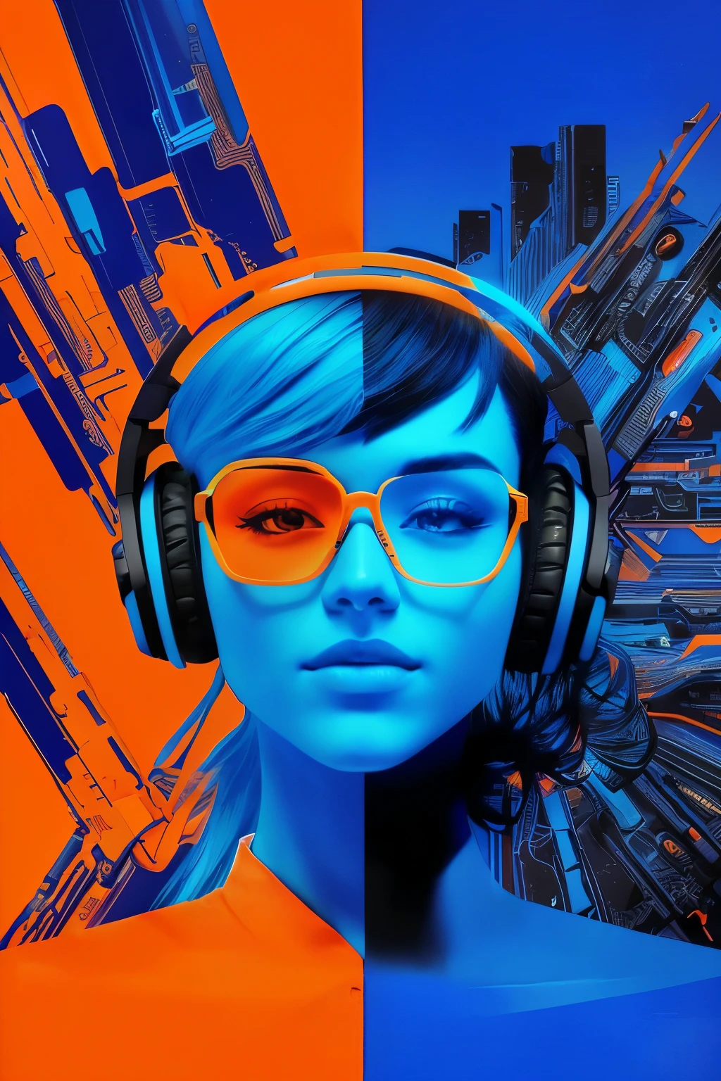 Book Cover: "Mastering Video Editing in a Digital World"
In the digital age, immerse yourself in the vibrant world of video editing with this captivating book cover. The design features a sleek, modern silhouette of a video editor, framed against a dynamic backdrop of bright orange and blue hues. The silhouette is adorned with headphones and a pair of glasses, symbolizing focus and attention to detail.
The bold orange and blue colors serve as a stark contrast, representing the dynamic and innovative nature of video editing. The cover features intricate, cutting-edge graphics, including digital icons, pixels, and editing tools, all skillfully arranged to create a co
