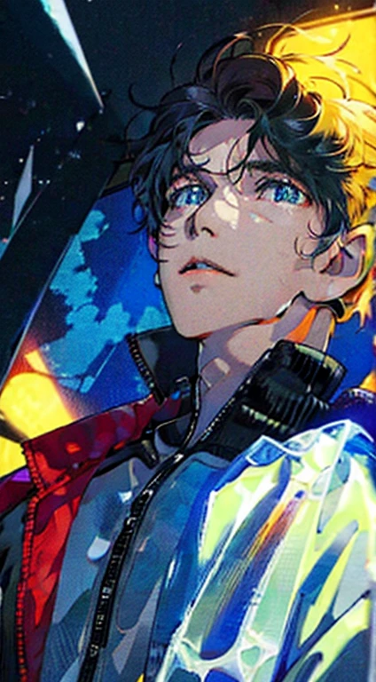 (best quality, masterpiece, 8K, photorealistic, cinematic lighting, 1:4 hdr image, ultra detailed, beautiful image), a mature man, 34 years very handsome, ((cold expression)), short black hair, blue eyes, face perfect without mistakes, ((buttoning his jacket, CEO))