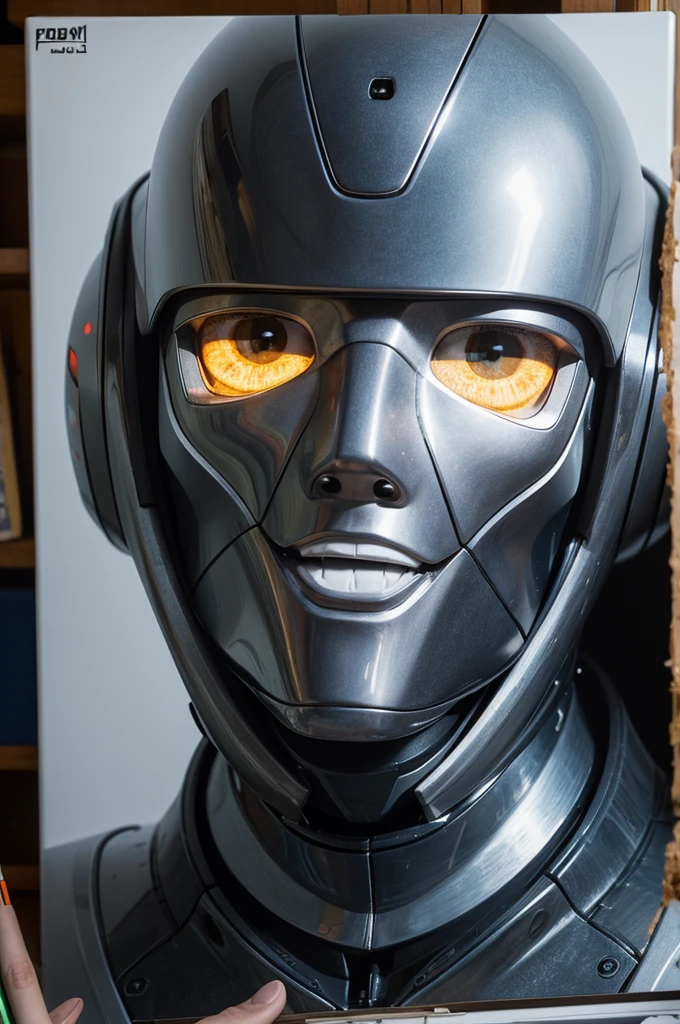 robot drawing in front of a canvas