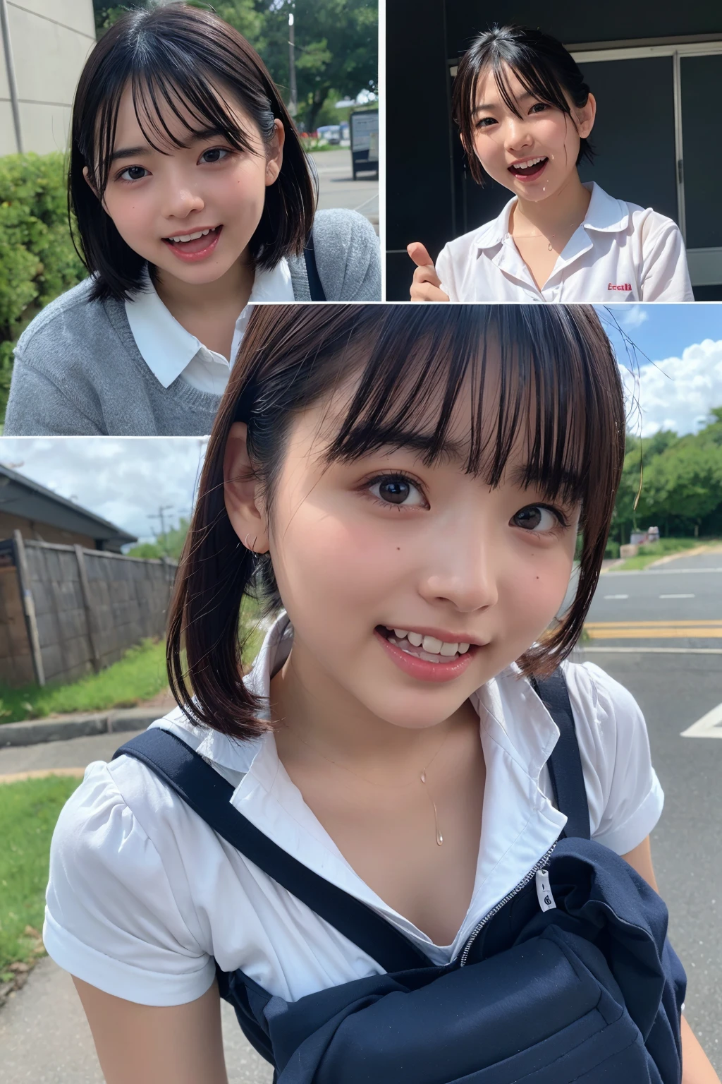 (２Split Photo:1.3)、Magazine Cover:1.3、Japanese,,Innocent face,Teenage Girle,Primary school students,Private elementary school,uniform,Carrying a small red backpack,Summer clothes,Sitting、front、Cute smile、Laugh with your mouth wide open、((Semen dripping from the mouth:1.2))、Mouth full of semen:1.5、A lot of semen on the tongue、Thick semen、whole body、Full Body、Semen dripping from the genitals、You can see the nipples、Not wearing a bra