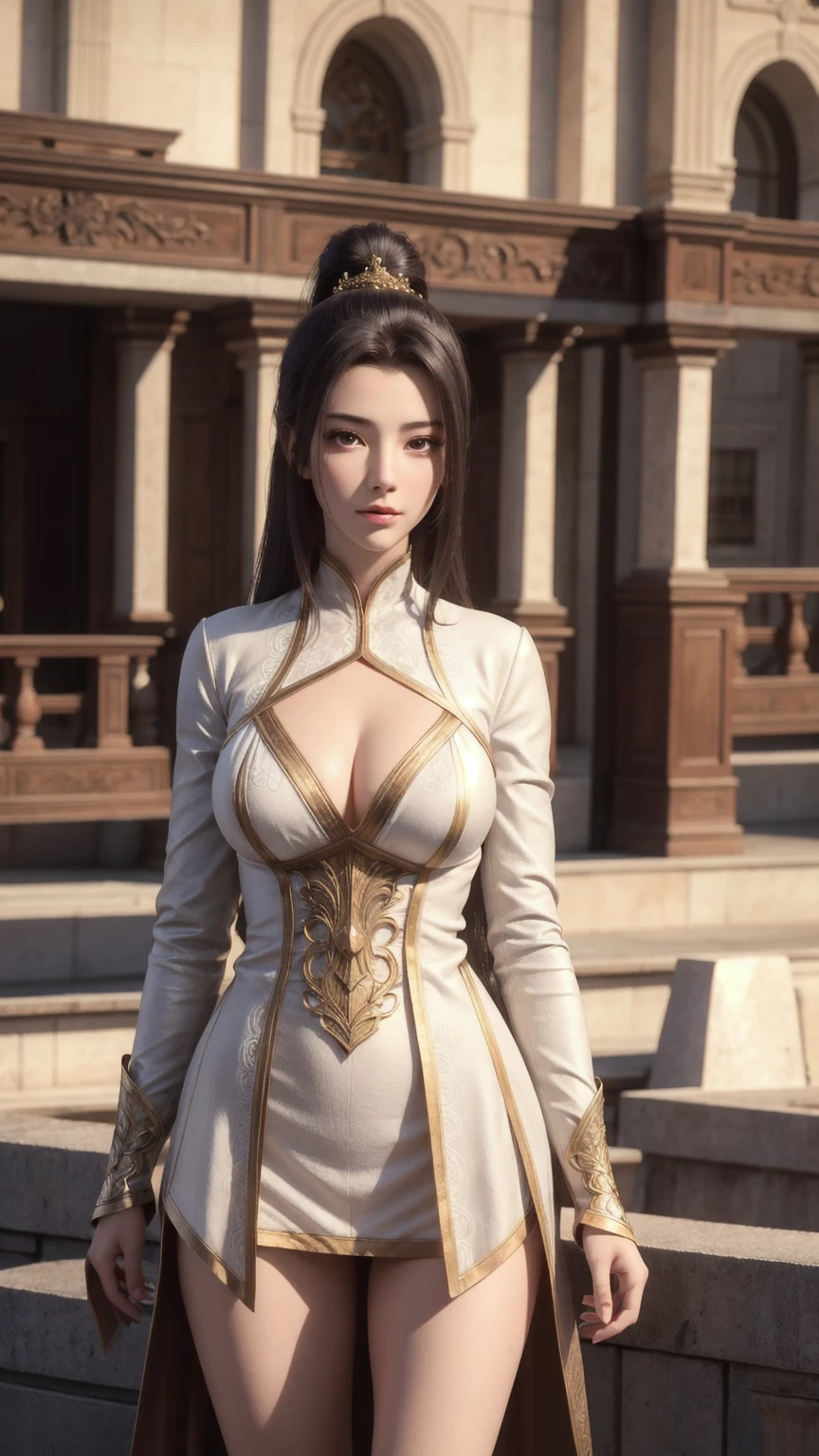 Masterpiece, absurdres, fine detail, HDR, highly detailed face and eyes, photorealistic, (8k, best quality, masterpiece:1.2), ultra-detailed, extremely detailed cg 8k wallpaper,fashion,
(crystalstexture skin:1.2), (extremely delicate and beautiful),
(masterpiece, best quality:1.2),1girl, solo, narrow waist, large breasts,yaoye,(looking at viewer:1.2), natural lighting, sexy pose, full body, outdoors,