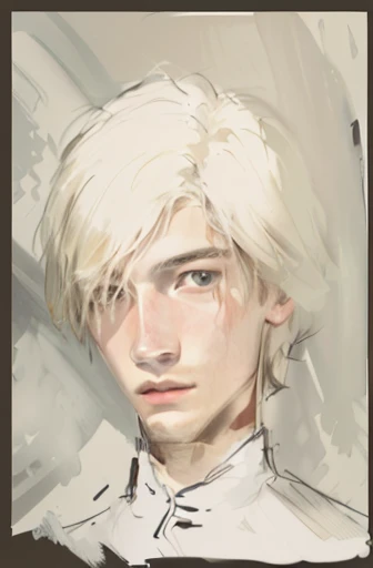 there is a drawing of a man with blonde hair and a white shirt, drawn with photoshop, inspired by Li Chevalier, inspired by Oskar Lüthy, 2d portrait, inspired by Sigurd Swane, inspired by Armin Hansen, inspired by William Mustart Lockhart, soft portrait, mostly greyscale, halfbody portrait, digital painted, digital sketch