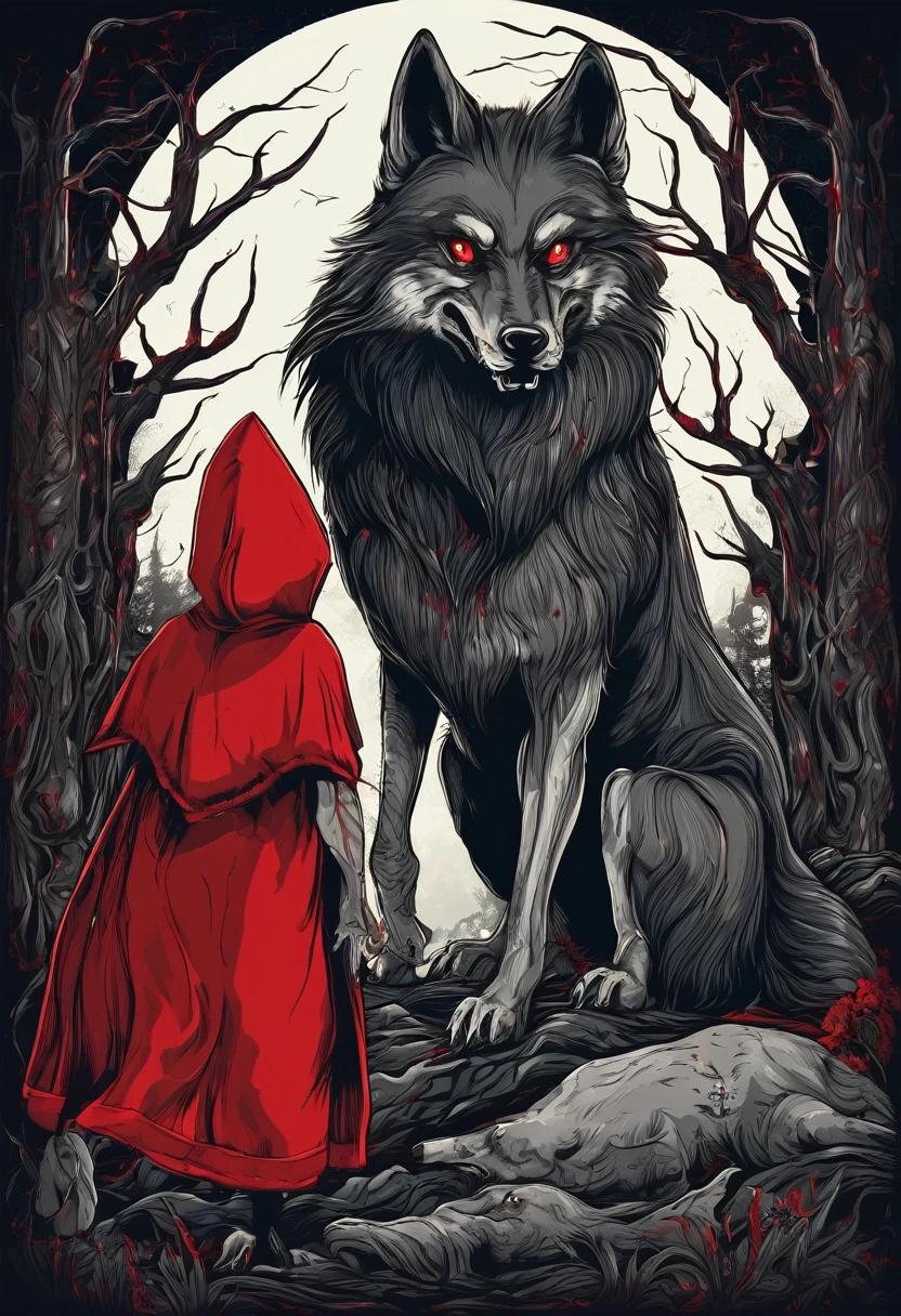 Evil Little red rding hood kild wolf  horror nightmear 