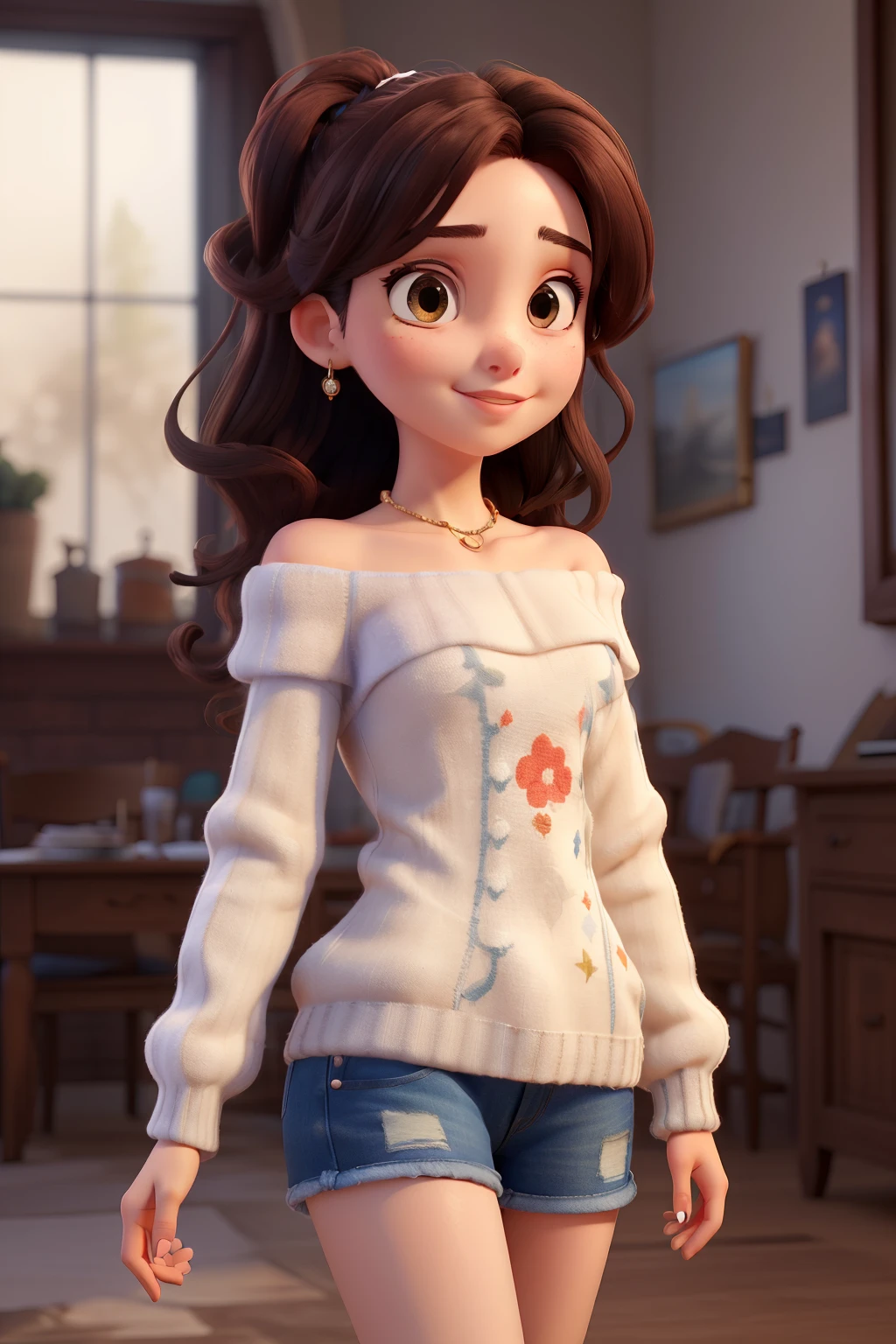 ((Best quality)), ((masterpiece)), (detailed), 1 girl, off shoulder sweater,