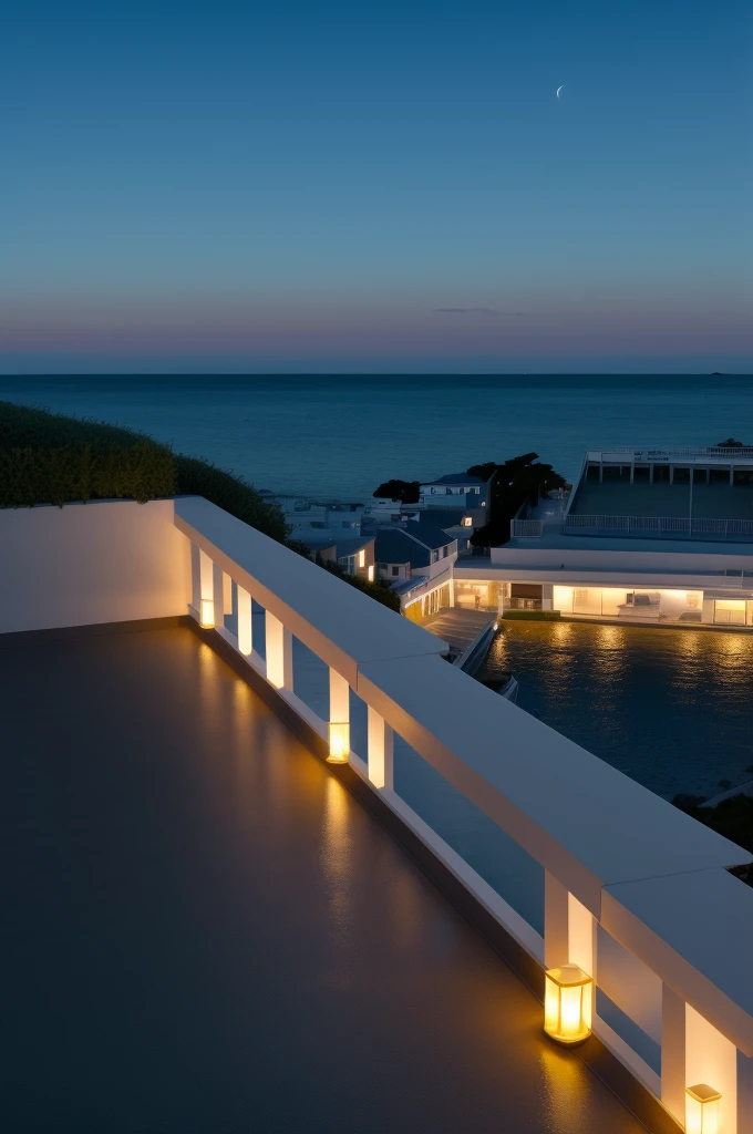 Sea of night,field,Realistic,Seaside terrace,8K Ultra HD, Digital SLR, Party Venue,Midnight Sea,View from the terrace