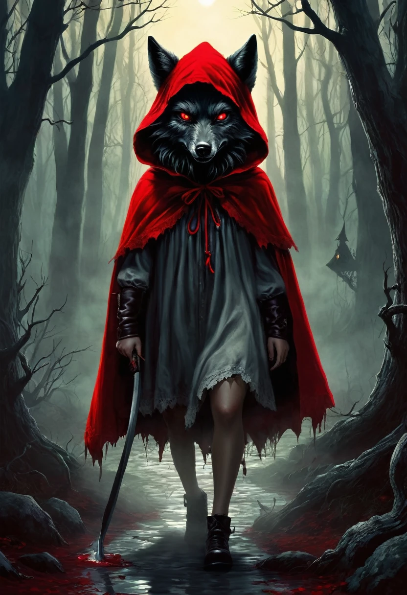Evil Little red rding hood kild wolf  horror nightmear 