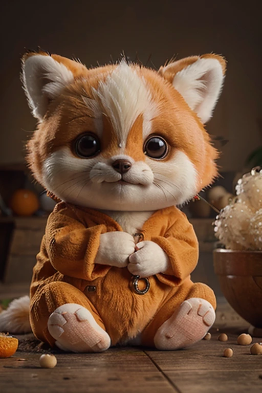 1 super cute peluche, fox, orange and white pastel colors, ultra cute, ultra realistic, uhd, mascotte
