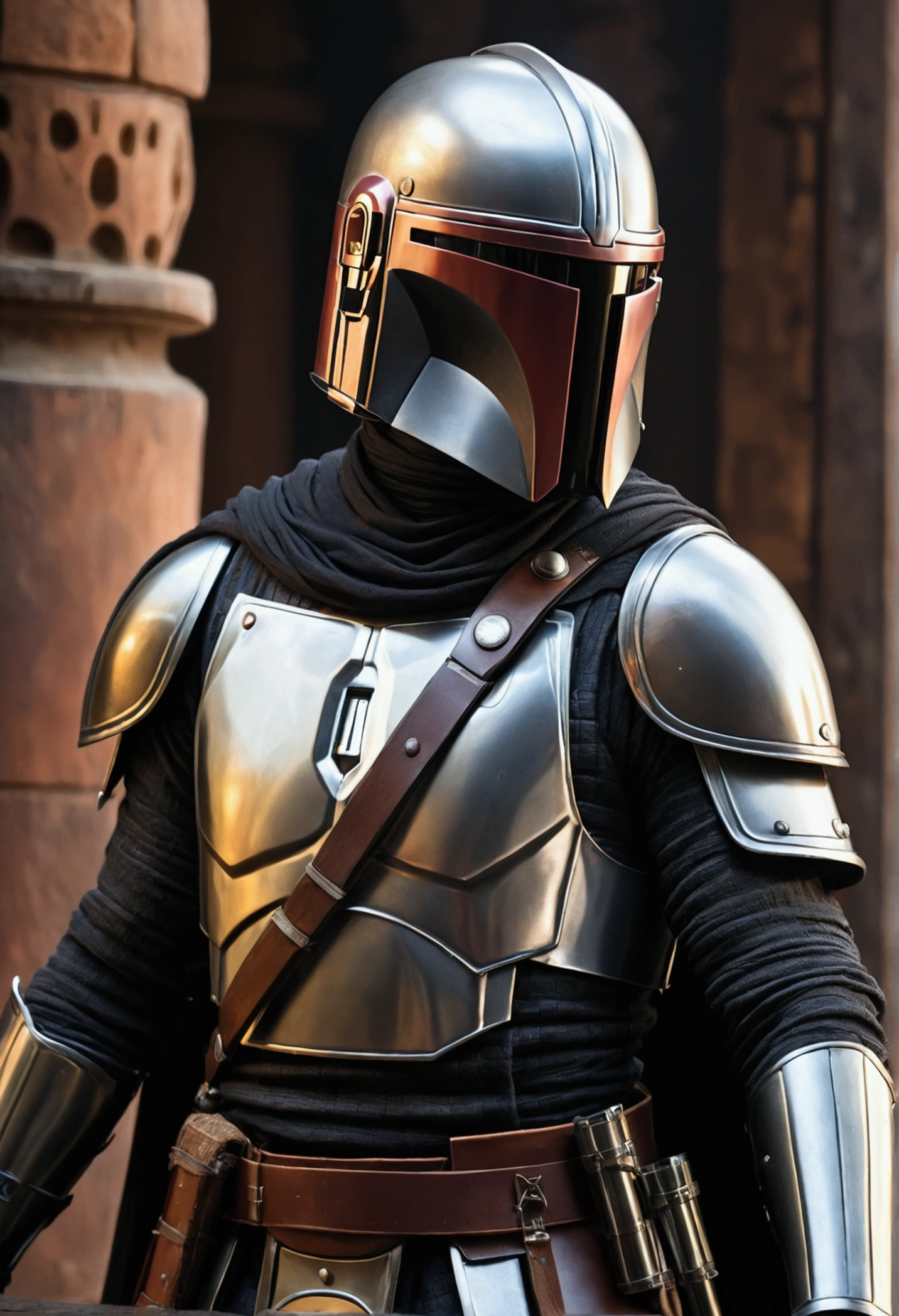 (Better Quality,4K,8K,High range,Master Parts:1.2),Ultra-detailed,(Realistic,Realistic,Photorealistic:1.37),Medieval,Mandalorian Armor,Shining Armor,It is two swords,Glowing Sword,Warrior,Beautifully detailed face,Sharp face,表情豊かなeye,A look of determination,eye,Heroic Posture,Dramatic lighting,Venture Fund,Fantastic landscape,A bad mood,Vibrant colors,Medievalインスピレーション,metal texture,Epic Battles,歴史的なWarrior,Traditional Combat,Brave Knight,value,triumphant moment,Fascinating perspective,Ancient Relics,Stoic presence,ancient ruins,Mysterious Aura,Powerful aura,fencing,Warrior habilidoso,Armor engraving,Intense Combat,Majestic Pose,Glamorous details,eye的,Authentic costume,An impressive sight,伝説のWarrior,honra e value,Glossy sheen,An atmosphere of foreboding,A timeless hero,Uncompromising spirit, Medieval鎧, European Knight Capacitor; Carrying Kylo Ren's two lightsabers, Two-Way;