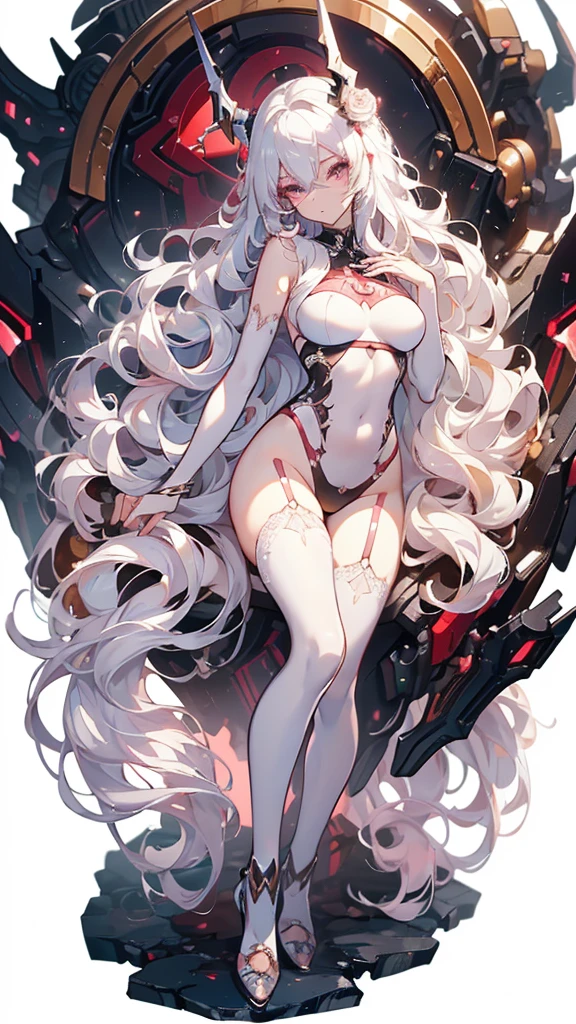 ((masterpiece, best quality)), Delicate face,Dragon Girl,Full body painting,Perfect body proportions,Long legs,((Long wavy hair)), ((Half of her hair is white,The other half is black,Available in two colors)),beautiful eyes,Fantasy style,White background,Extremely beautiful,knight,Rose,transparent,Sexy bikini,Lace,Garter,exposed