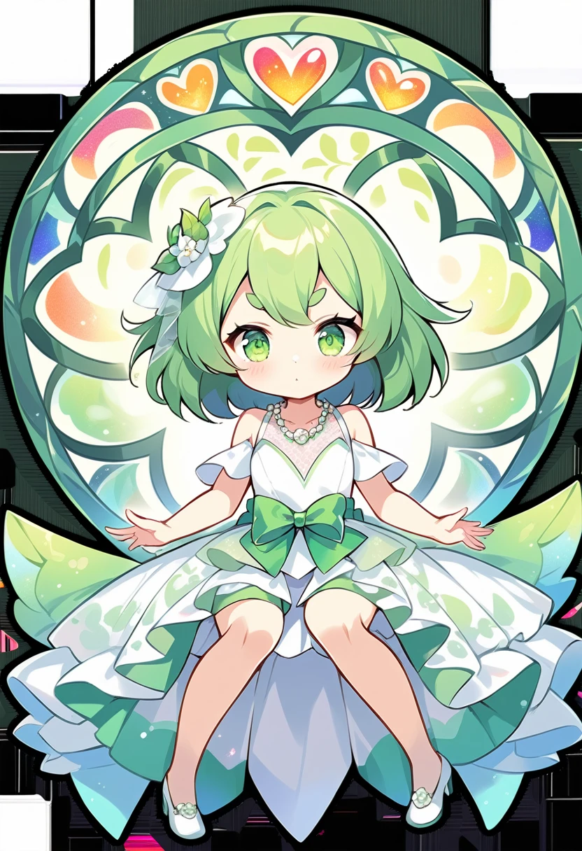 (loli:1.4),(little female child:1.4), cute face, 6 years old,kawaii, (highlight on eyes:1.1), small breast, (jiggly:0.8), shiny skin,(mini girl:1.5),
BREAK
(green maro eyebrows:1.4), :<, (jitome:1.1),pouty and slightly grumpy,(medium green hair:1.4),pout,disgusted eyes, green eyes, puffy eyes,
BREAK
breathtalking Scenery, breathtalking Beauty, breathtalking Cute,scenery, (best quality, masterpiece:1.2), (ultra high quality:1.2),smooth soft skin, natural skin,
BREAK
(hensin:1.3),(henshin:1.3), magical girl,,(transparent background:1.3),wearing shoes on feet, sidelocks, bow, gem necklace, deepgreen pleats overskirt,white dress,frills, sash, high_heels, collarbones, wedding dress, heart_print,
BREAK
wearing boots on feet, wearing lightgreen magical Girl Costumes,(magical effect:1.2), magic circle,colorful background,light particles,light sparkles,crystal light,powder light,dynamicpose,outstretched legs,sitting,
BREAK
(multi-layered flower shaped stained glass), (rose shaped stained glass),(music note effect fused with stained glass),(heart shaped Church windows),nature theme,(Giant stained glass leaf),(Multiple stained glass musical note),Atrium structure,ceiling,tiffany,dust particles,anime,stain glass inspired by leaf mark,nature background