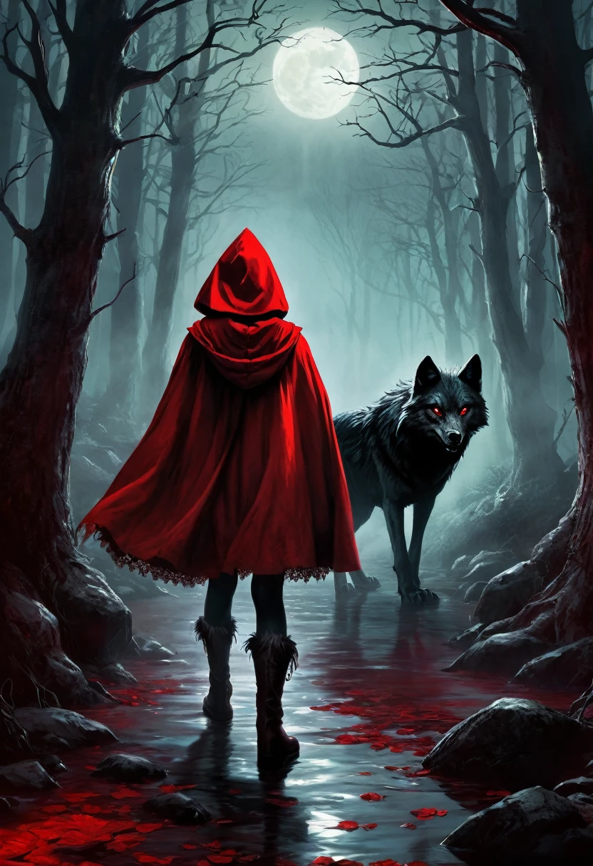 Evil Little red rding hood kild wolf  horror nightmear 