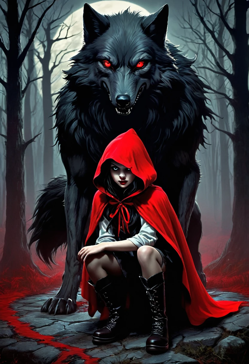 Evil Little red rding hood kild wolf horror nightmear