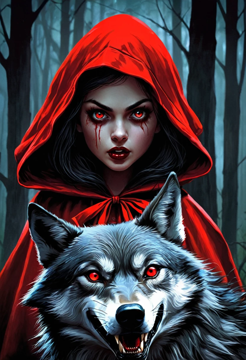 Evil Little red rding hood kild wolf  horror nightmear 