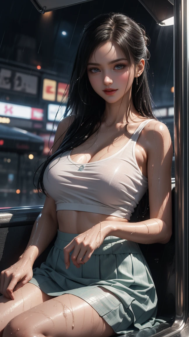((A girl running through the streets of New York))、(RAW shooting, Photorealistic:1.5, 8K, Highest quality, masterpiece, Ultra-high resolution), Perfect dynamic composition:1.2, Night Street Corner, Looking up at the sky:1.3, (((Heavy rain from a typhoon))), Highly detailed skin and face textures:1.2,( 雨にWetスリムな女性:1.3), Sexy beauty, Perfect Style:1.2, Aesthetic and beautiful, Fair skin, Very beautiful face, (Rain dripping all over my body:1. 2, Wet髪:1.4, Wet:1.2), Water droplets on the skin, (Medium sized breasts, Chest gap), (Shy laugh, The expression when feeling intense caressing, Facial expression when feeling pleasure), (Beautiful blue eyes, Beautiful erotic eyes:0.8), (Too erotic:0.9, Alluring:0.9),((Wet白いブラウス))、((Wetタイトスカート)) Second bag, Perfect body, Perfect fingertips(Girl sitting on train seat)、Best quality work,Actual work,Ultra Premium Graphics,8K HD CG works,High quality graphics,High-definition CG works,10x pixels,Extremely fine detail:1.1,Advanced Technical Details:1.1 Photorealistic,Indoor lighting effects:1.5,Natural light:1.5. Light effects(virtual Light effects:1.8),(Golden white short hai(RAW shooting, Photorealistic:1.5, 8K, Best lift up skirt