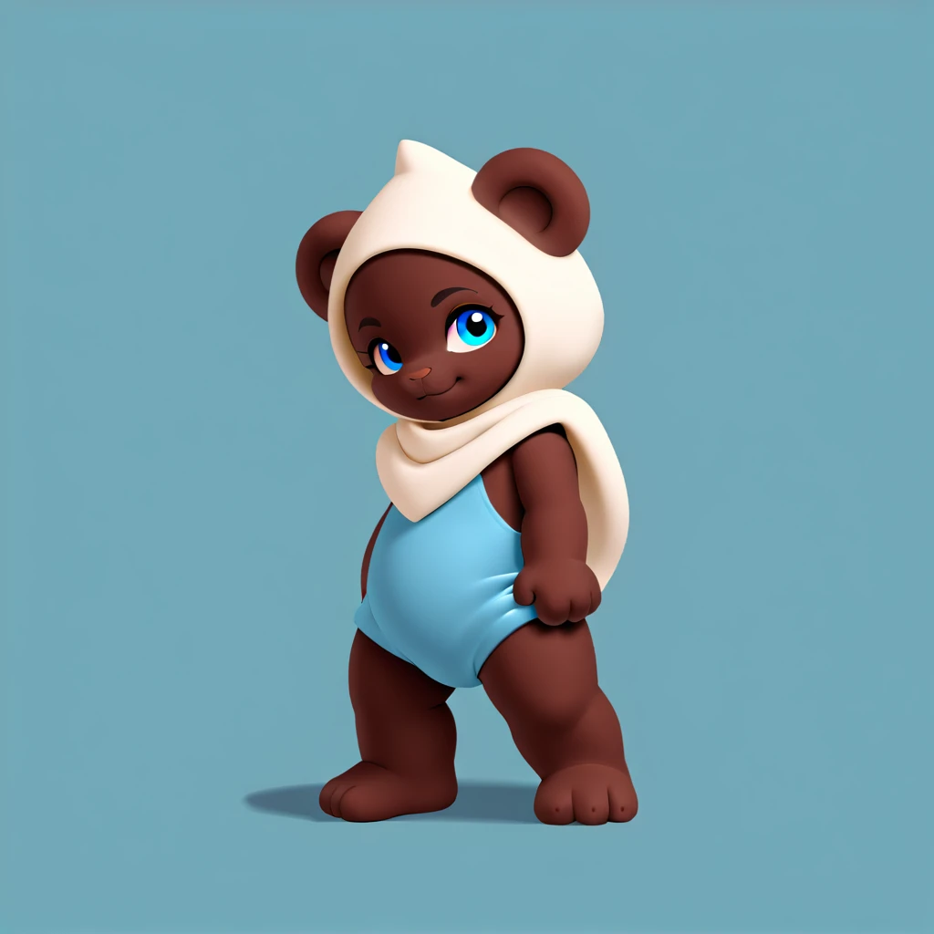 gorilla , , standing, big blue eyes, in beautiful clothes, with a rattle in his hand, on a plain blue background, in full growth,