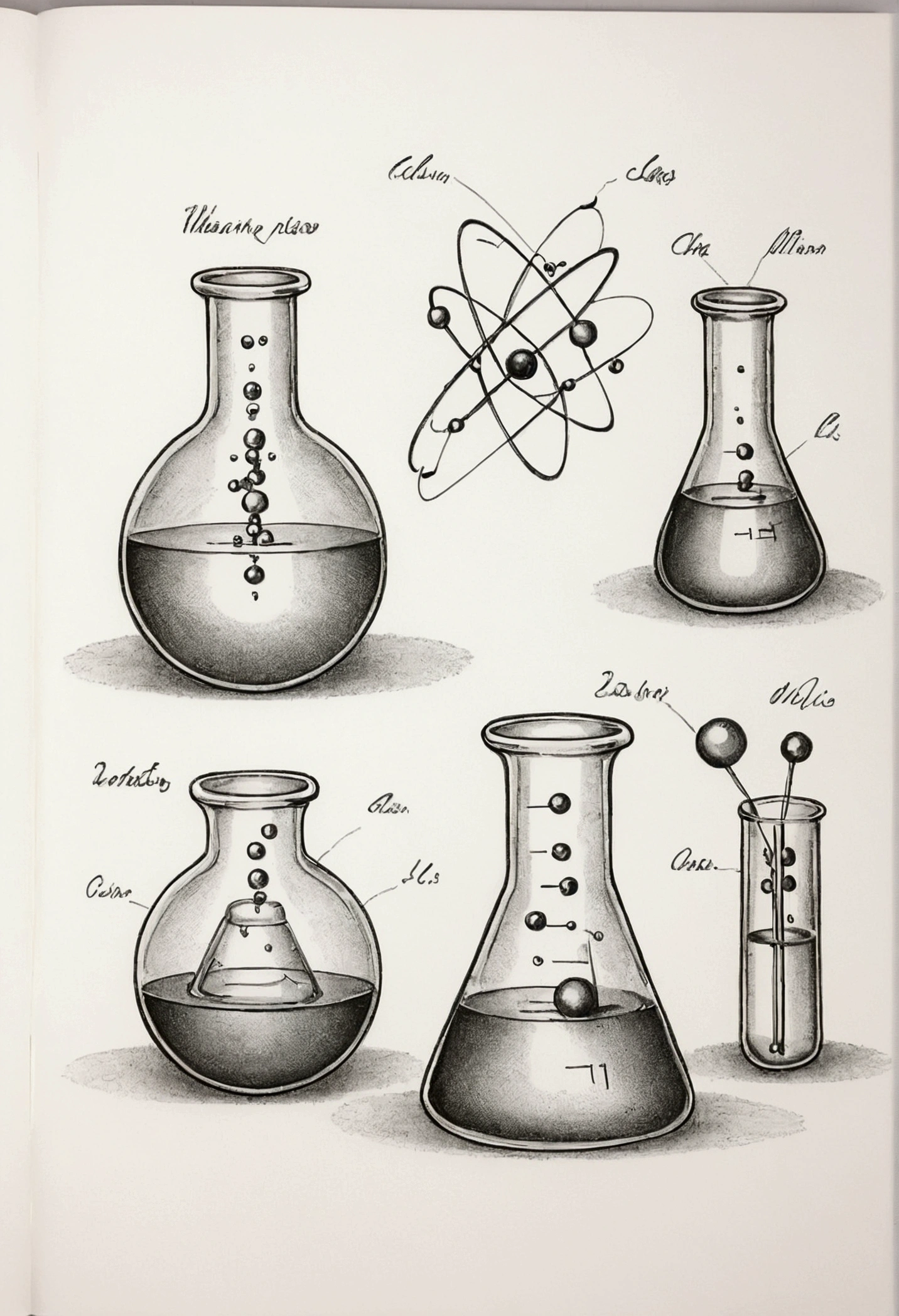 interaction between a laboratory glass, ventail, and atom, In drawing form