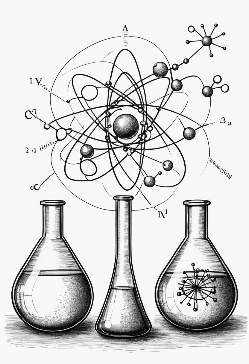 interaction between a laboratory glass, ventail, and atom, In drawing form