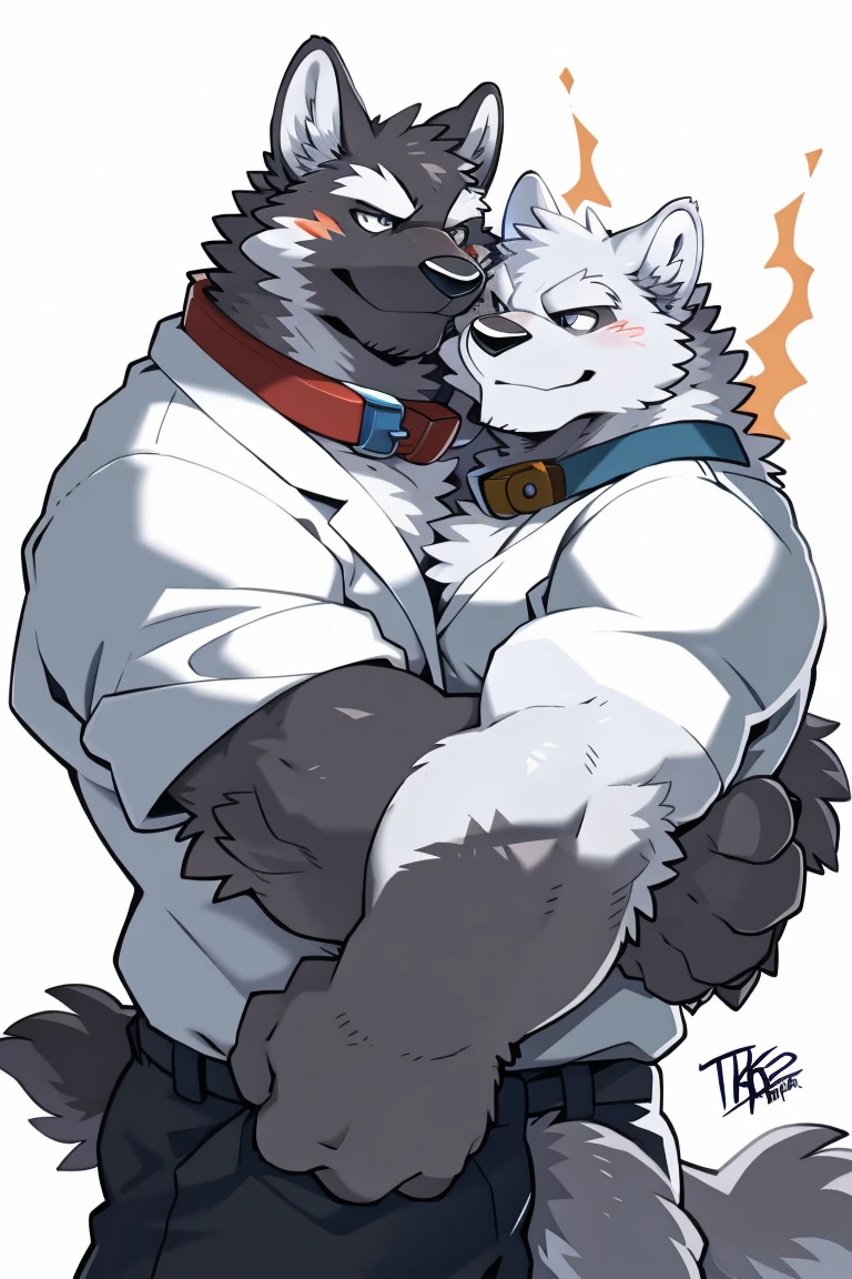 furry, gray, masturbandose, with a friend, ejaculating, smiling, Exited, kissing, male