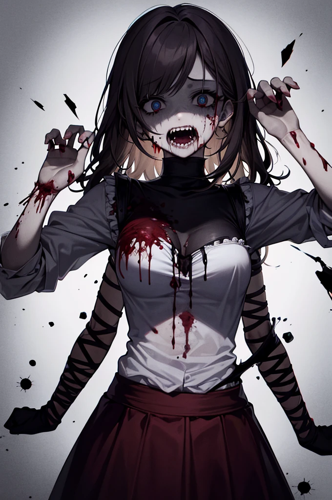 zombie, very horror, so scary, she has gone crazy, much blood