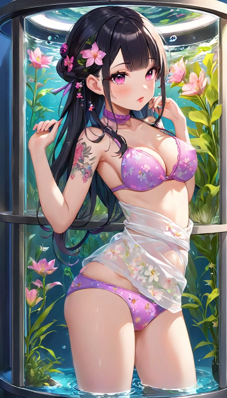 {{{{{16k}}}}}, {{{{{Unique atmosphere in the middle of the transition from girl to sexy woman, transforming a Japanese girl with a cutely pussy into her facial rank to the SSS rank of top-notch pretty actresses, She's in a cylindrical aquarium filled with female hormone fluid with a control panel that allows her to change the shape and appearance and personality of the girl inside at will, The oil of glowing flowers is poured into the aquarium and she is turned into a beautiful herbarium, When the control slider under the aquarium was adjusted to purity, her appearance changed to cute and innocent, She was a but after four years of being raped while being injected with beauty-enhancing hormones every day she grew into a 16-year-old that she had an erotic fetish for lips and necks and waistlines, she was being raped and clearer the nip line from underbust to hips, She had a pretty face like an idol but as she grew up she became beautiful like an actress, Her too-beautiful rounded tits wrapped in her separates pastel colored bikini, Her hair is replaced by a bang long glossy very Straight black hair, The growing body is reproduced with sex-loving, thick vivid lips, Her gasps echoing through the water, She transforms her into a cute once-in-a-millennium}}}}},{{Extremely detailed}},{{{{{integrated her head pure small, Enchanting Too thick and erotic deep pink lips, Her thickened lips shimmer with luster}}}}},{{{{{Her tattoos spread all over her body, She is tattooed with lewd flowers on her neck, arms, lower abdomen, thighs}}}}}