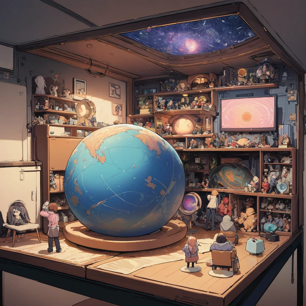 ((anime:1.4,figure)),(masterpiece, Highest quality, Highest quality),(Super detailed, The absolute solution),((16K, High resolution)), (((interior, Small living room, Planetarium on the entire ceiling,) ((cosy lofi figure:1.4)), ((anime:1.4, figure)),(masterpiece, Highest quality, Highest quality),(Super detailed, The absolute solution),((16K, High resolution)) break {Lofi Art, Laurie Griesley's style, Makoto Shinkai&#39;s Style, anime aesthetic}, break { (Generates images with over 40 million pixels of information with the detailed texture of films shot with Sony SLR cameras。).}