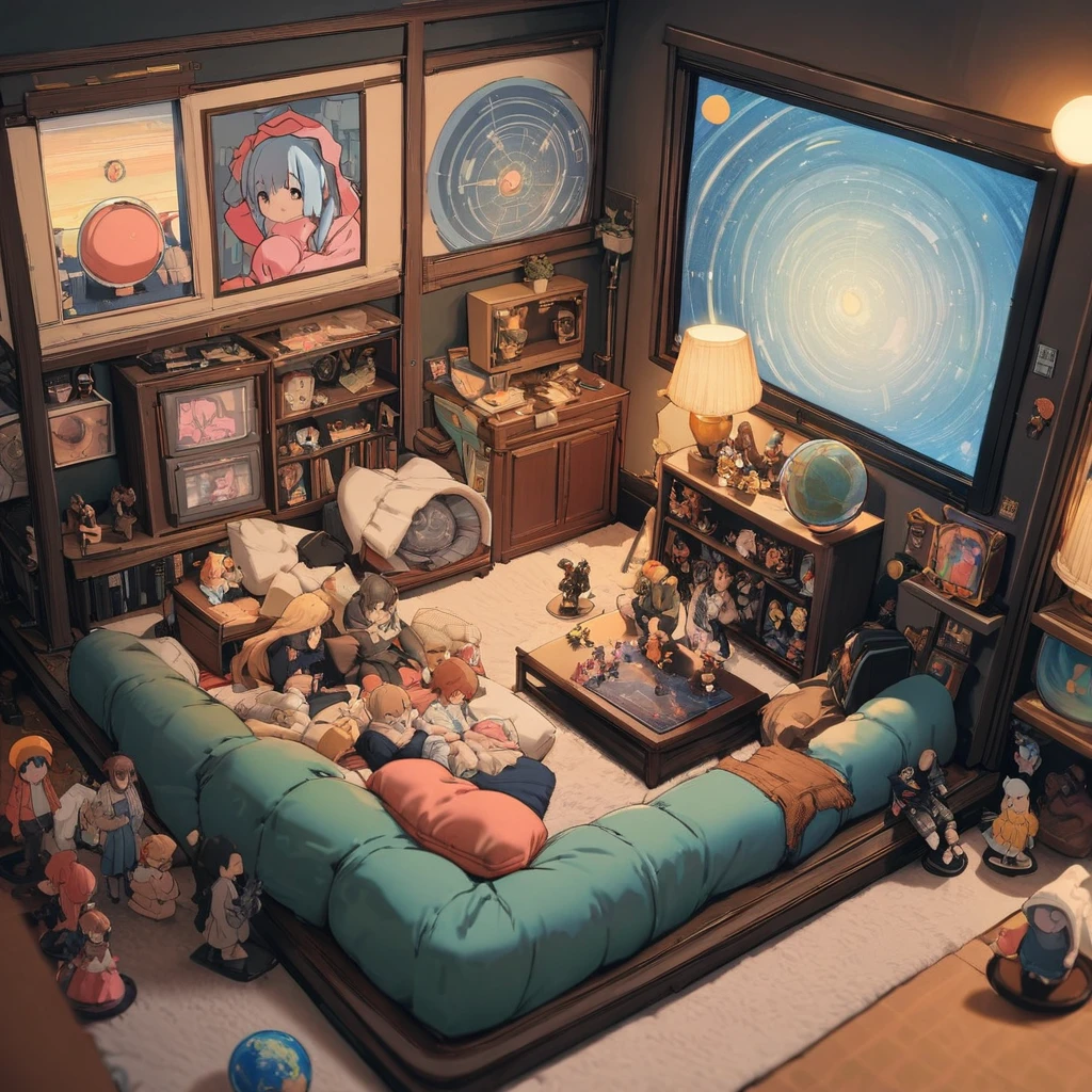((anime:1.4,figure)),(masterpiece, Highest quality, Highest quality),(Super detailed, The absolute solution),((16K, High resolution)), (((interior, Small living room, Planetarium on the entire ceiling,) ((cosy lofi figure:1.4)), ((anime:1.4, figure)),(masterpiece, Highest quality, Highest quality),(Super detailed, The absolute solution),((16K, High resolution)) break {Lofi Art, Laurie Griesley's style, Makoto Shinkai's Style, anime aesthetic}, break { (Generates images with over 40 million pixels of information with the detailed texture of films shot with Sony SLR cameras。).}