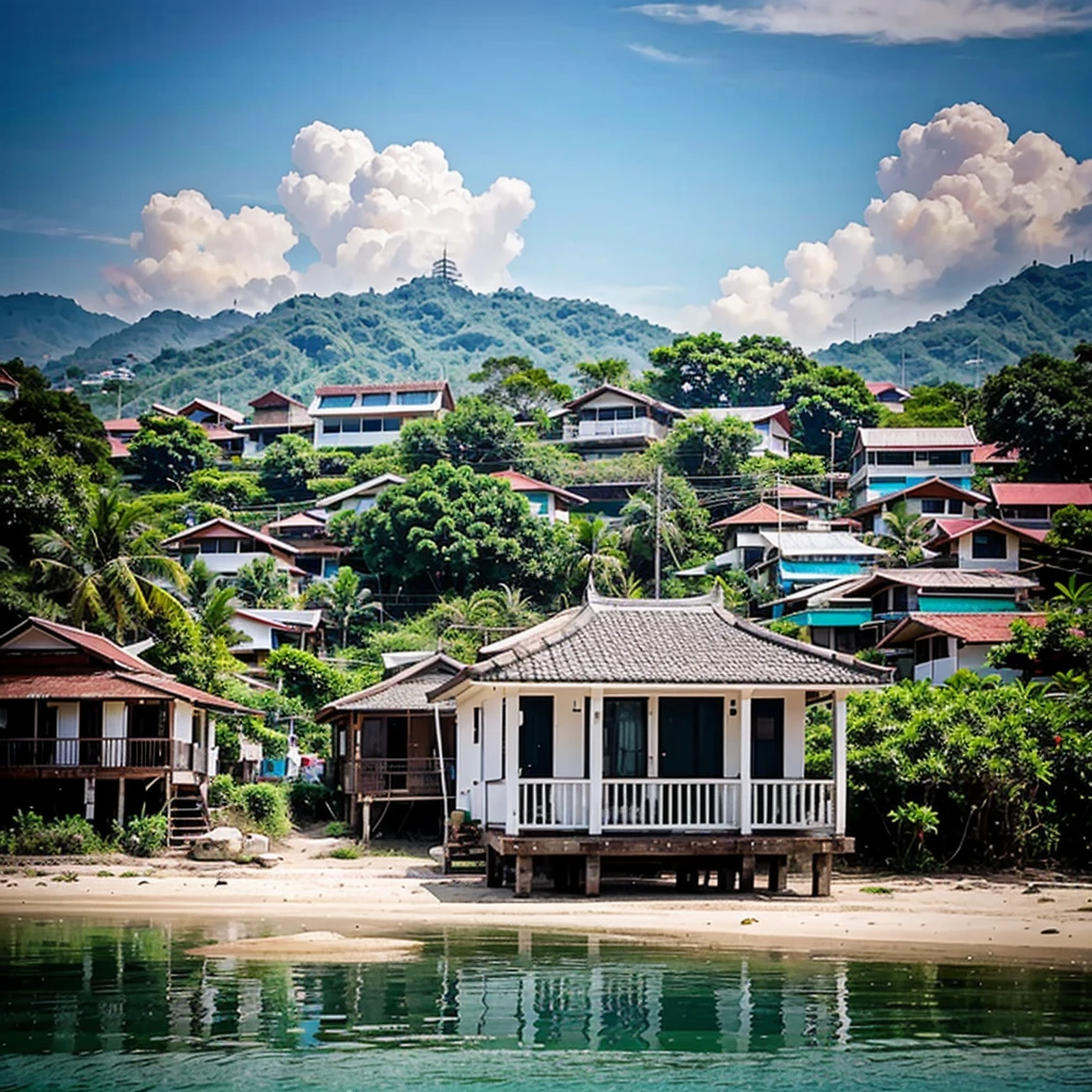 Isolated from the background Small house in Phuket, the city itself is depicted in the background