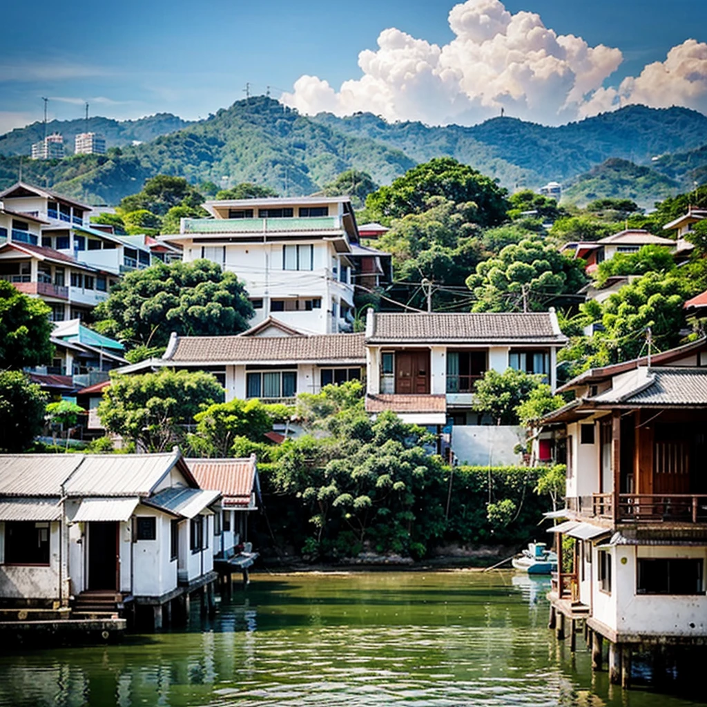 Isolated from the background Small house in Phuket, the city itself is depicted in the background