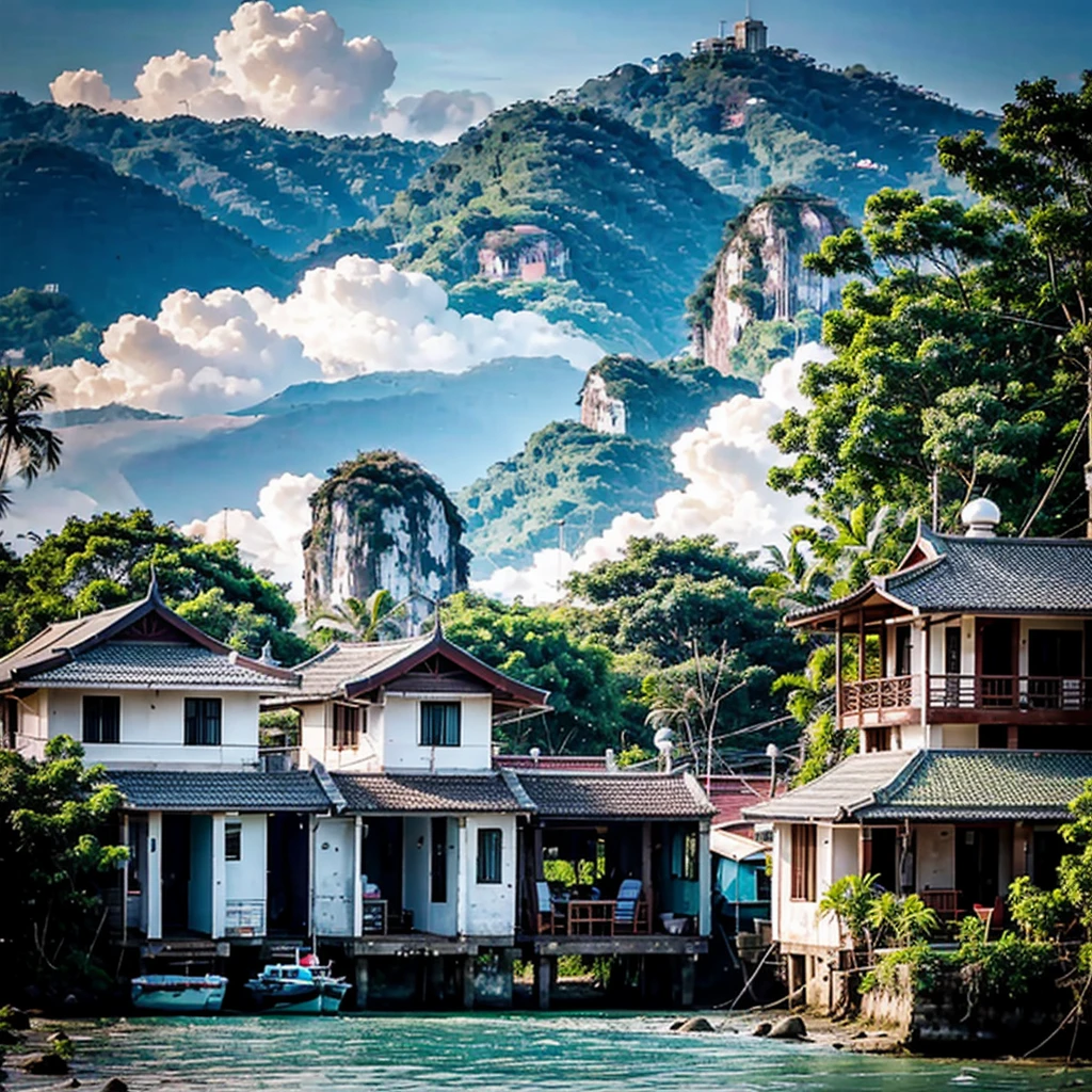 Isolated from the background Small house in Phuket, the city itself is depicted in the background