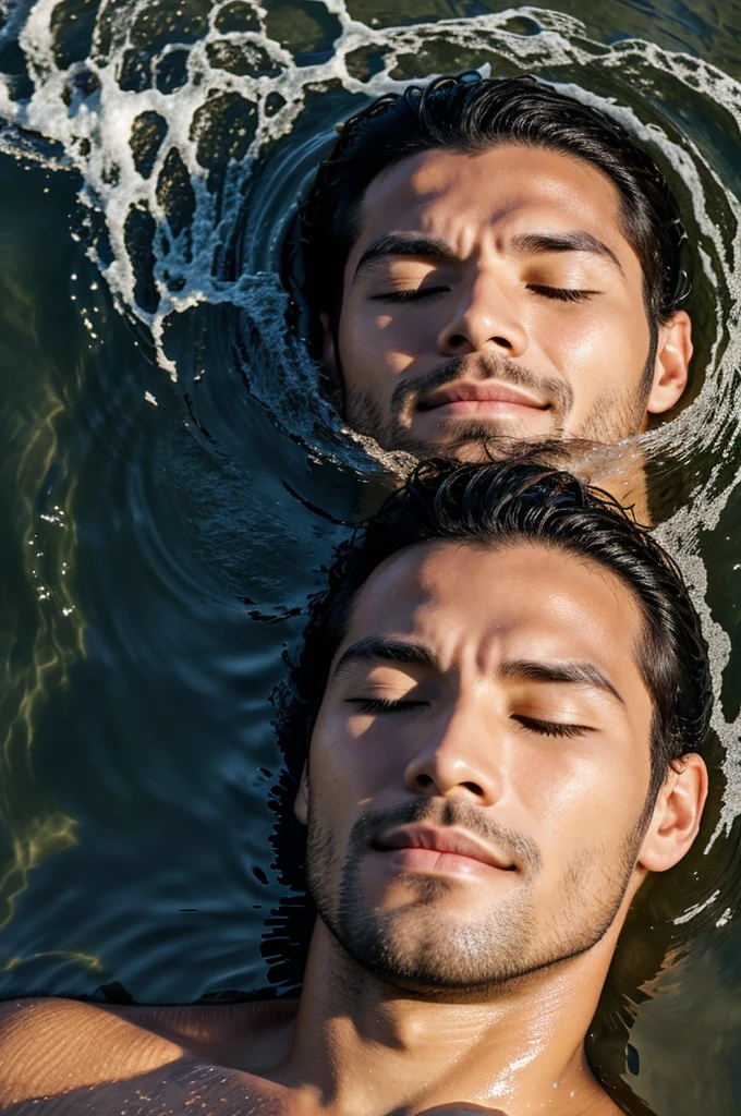 Cute man with eyes closed in the water