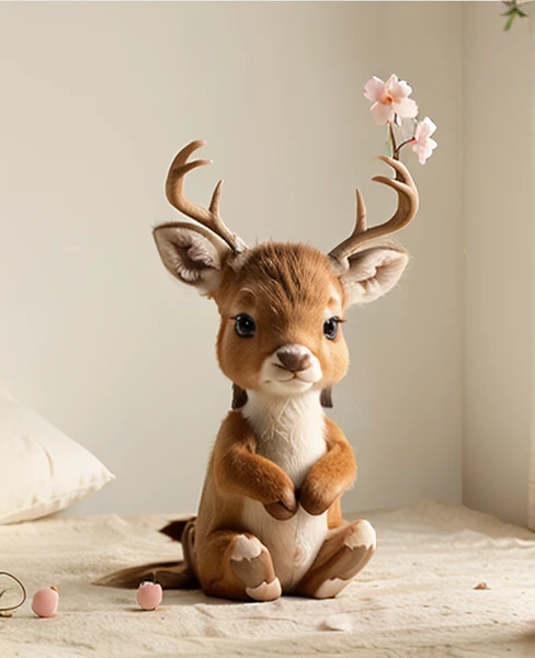 1 super cute peluche, ((deer)),, pastel colors, ultra cute, ultra realistic, uhd, mascotte