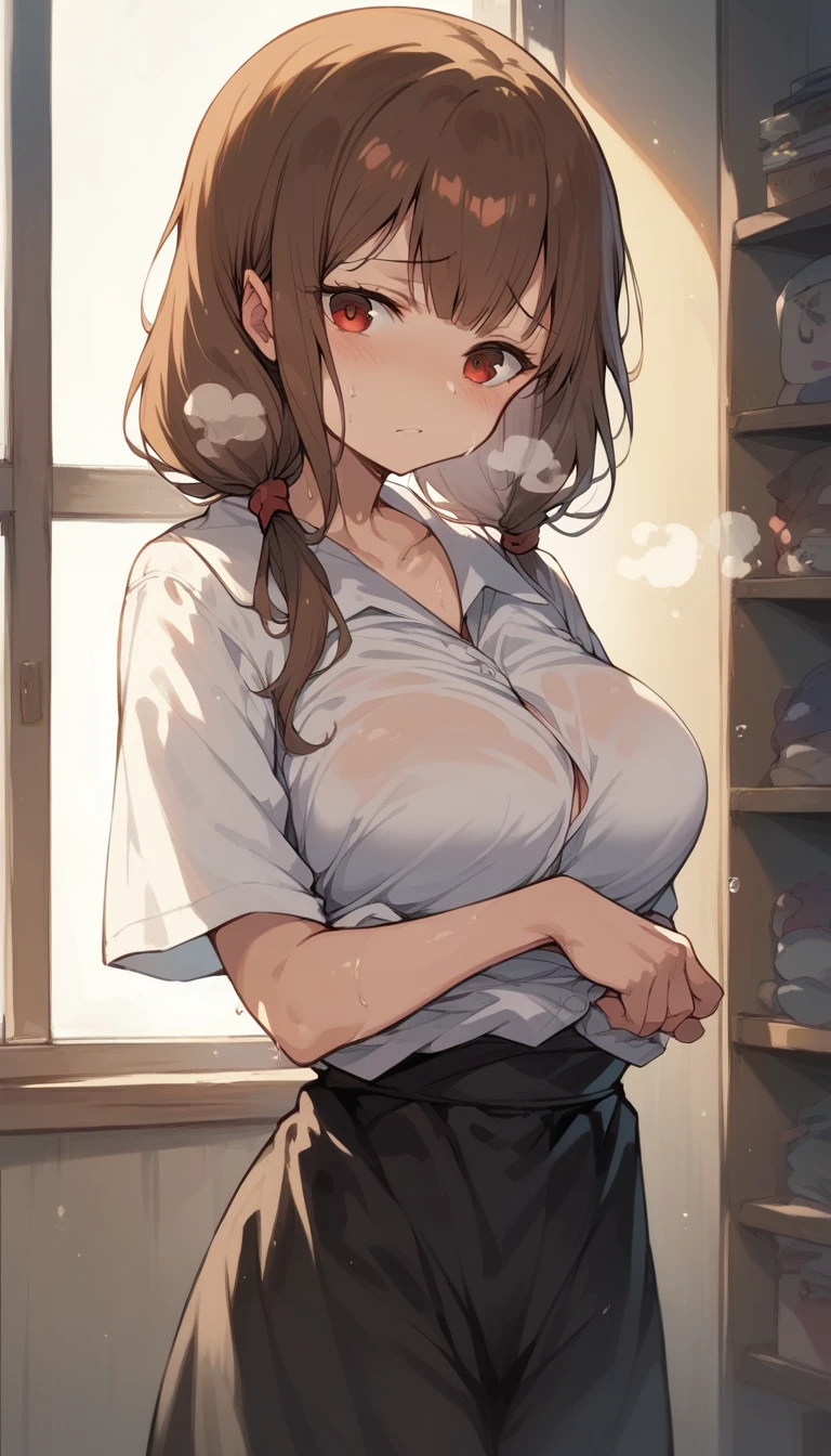 Browsing Caution,Sweat,White Breath,Kaguya-sama: Love is War,Iino Miko,room,Standing posture,brown hair low twintails,Change of clothes,Big Breasts