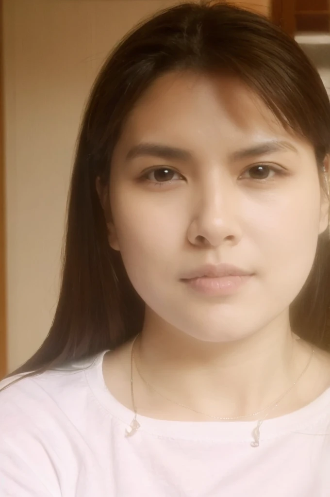 A woman wearing a white t-shirt