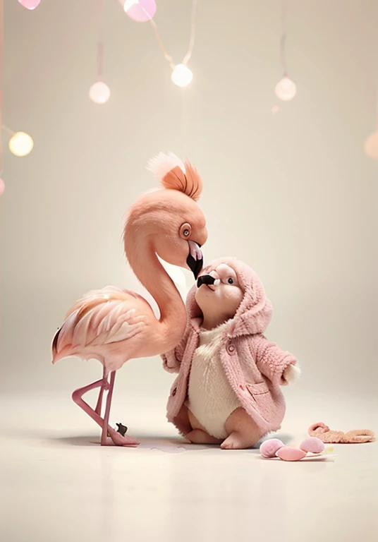 1 super cute peluche, ((flamingo)),, pastel colors, ultra cute, ultra realistic, uhd, mascotte