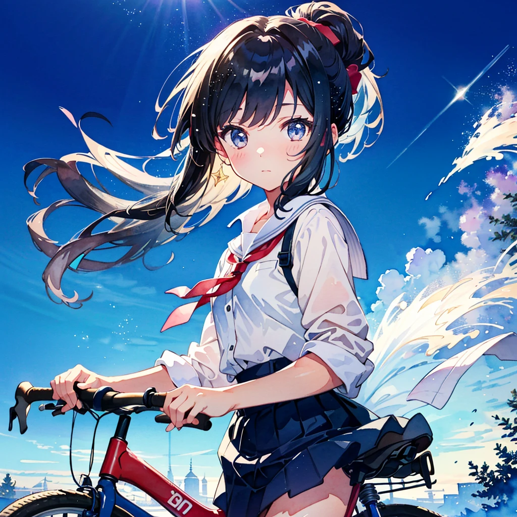 solo, (transparent girl:1.2), beautiful transparency, 18yo, cute, upper body
(watercolor:1.1),The background is a town,school student,high , ponytail, walk by pushing a bicycle,
kawaii vector art, cinematic angle, light particles, exquisitely detailed, absurdres, highres
(((masterpiece)))), high quality, twinkle,adorable,detailed beautiful face