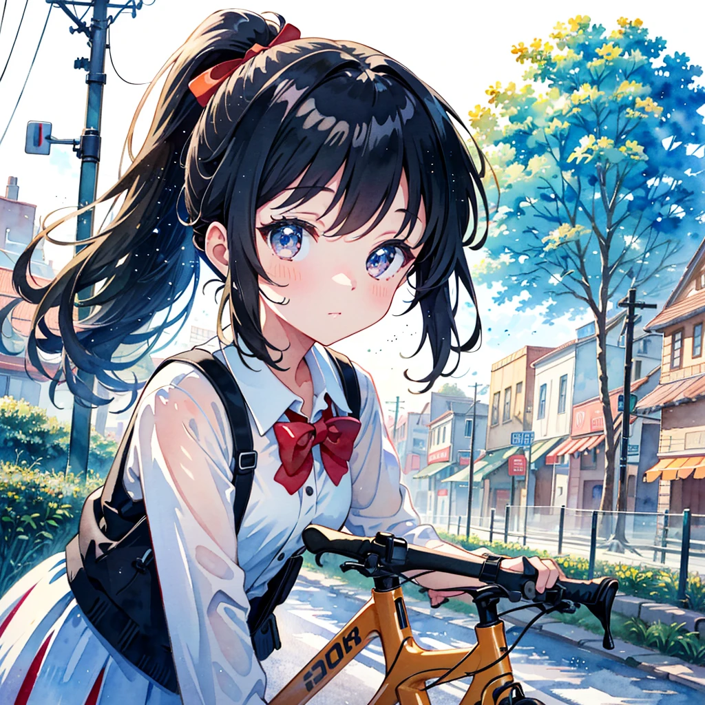 solo, (transparent girl:1.2), beautiful transparency, 18yo, cute, upper body
(watercolor:1.1),The background is a town,school ,high , ponytail, walk by pushing a bicycle,
kawaii vector art, cinematic angle, light particles, exquisitely detailed, absurdres, highres
(((masterpiece)))), high quality, twinkle,adorable,detailed beautiful face