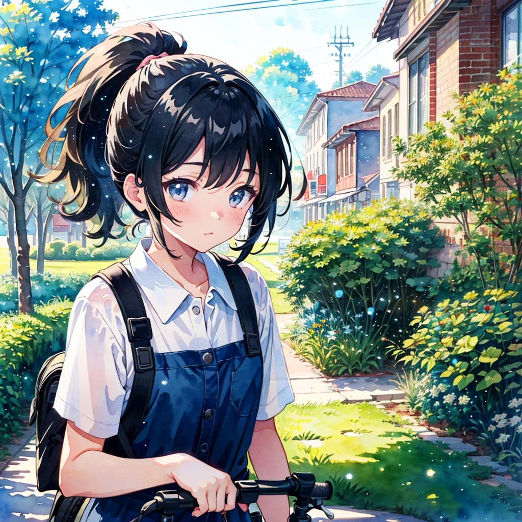 solo, (transparent girl:1.2), beautiful transparency, 18yo, cute, upper body
(watercolor:1.1),The background is a town,school ,high , ponytail, walk by pushing a bicycle,
kawaii vector art, cinematic angle, light particles, exquisitely detailed, absurdres, highres
(((masterpiece)))), high quality, twinkle,adorable,detailed beautiful face