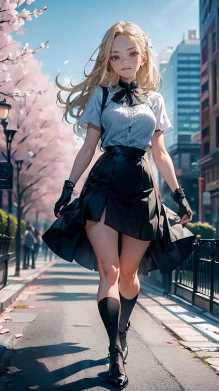 ((Biologically correct limb count, From head to toe,Full-body photo including face,4K,masterpiece,Focus on the face)),((Symmetrical facial features)),Eyes with detailed description,Beautiful woman,Great style,Beautiful arms,Beautiful legs,Beautiful Hands,(Small Ass,Thin thighs),Detailed depiction of the face,Small earrings,necklace,(Navy leather clothes,skirt((High heels,Thigh-high boots))),Fantastic photos,Shortcuts,Stand at an angle,Alluring,beret,(Outdoor,Tokyo in the early morning with thick fog;1.2),Horizontal position