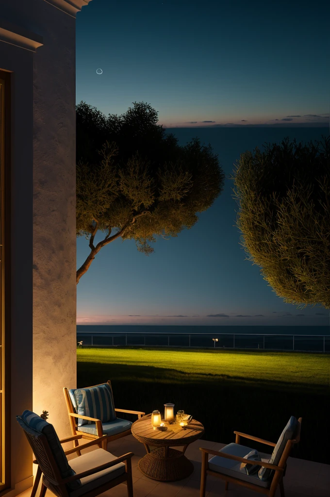 Sea of night,field,View from the villa,Realistic,More realistic,Seaside terrace,8K Ultra HD, Digital SLR, Party Venue,Midnight Sea,View from the terrace
