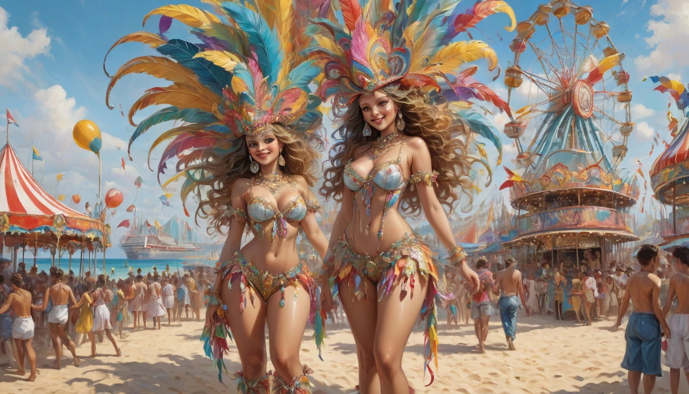 Beach, carnival, Festivities, Highest quality, masterpiece, Representative works, Official Art, Professional, Super intricate details, 8K