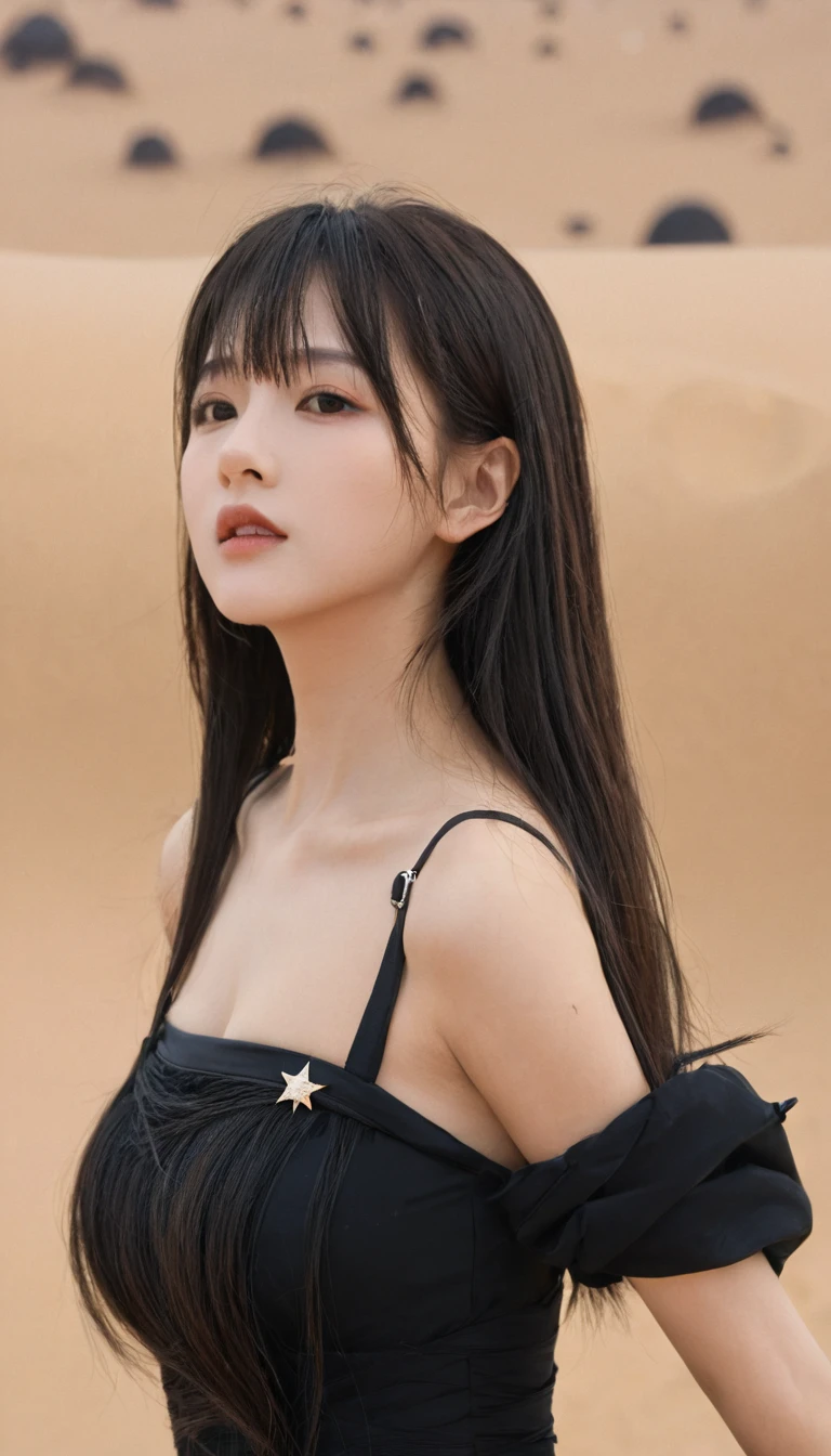 absurd ,masterpiece, Headquarters, 4K, Human Development Report, 最好of质量, 1girl exist center screen with beautifulface, 白色of_hair. (Black clothing:1.2),Deep Dark, Bangs, breast, Eyebrow_可见of_pass_hair, hair_Decorations, Light_particle, 长of_hair, Watching_exist_Viewer, 中等of_breast, dune表面, 独自of, space, Star_(Sky), Starry_Sky, Double tail, Very_长of_hair, of_Eye, 透明of, see-pass,(background_Gideon_主要of_dune:1.0), (无辜of脸:1.1), beautiful Eye, volumetric Lighting, 真实of阴影.